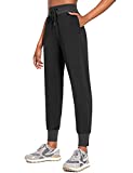 BALEAF Women's Petite Fleece Jogger Pants Water Resistant High Waisted Sweatpants Zipper Pockets Running Black L