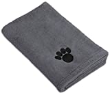 Bone Dry Pet Grooming Towel Collection Absorbent Microfiber X-Large, 41x23.5", Embroidered Gray