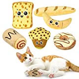 EXPAWLORER Cute Catnip Cat Toys - 6 Pack Bread Interative Cat Toys for Indoor Cats with Filled Natural Catnip and Crinkle Paper, Soft Plush & Sound Toys, Kitty Chew Bite Kick Toys