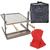 SpitJack Portable Camping and Fireplace Grill Bundle. All Stainless Steel Argentine Santa Maria Cooking Grate and Drip Pan. 17 X 15 Inch Tuscan Grill, Grill Bag and Grill Gloves