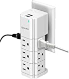 Aduro Surge Protector 9 Outlet Power Strip Swivel with USB (2 Ports 2.4A) Wall Mount Multiple Outlet Splitter Extender Adapter White