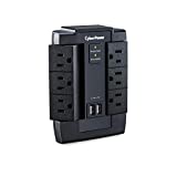 CyberPower CSP600WSU Surge Protector, 1200J/125V, 6-AC Swivel Outlets, 2 USB Charging Ports, Wall Tap Design
