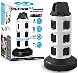 Spin Power Deluxe by Bell+Howell Power Strip Tower with Surge Protector Electric Charging Station USB Outlet Extender Power Bar 8 Outlets 6 USB Ports 45" Retractable Cord 360 Degrees Swivel Design