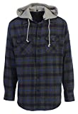 Gioberti Men's Removable Hoodie Plaid Checkered Flannel Shirt, Charcoal/Navy/Royal Blue, Medium