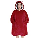 FBSPORT Wearable Blanket Hoodie, Oversized Blanket Sweatshirt for Women Men Adults Teens, Super Soft Warm Flannel & Sherpa Sweatshirt Blanket with Pocket, Redwine