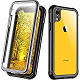 Justcool Compatible with iPhone XR Case, Built-in Screen Protector Heavy Duty Full Body Shockproof Case (Black/Clear)