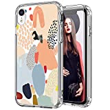 ICEDIO iPhone Xr Case with Screen Protector,Clear with Multi-Colored Painting Patterns for Girls Women,Shockproof Slim Fit TPU Cover Protective Phone Case for iPhone XR