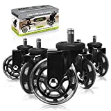 Slipstick CB690 Floor Protecting Rubber Office Chair Caster Wheels (Set ff 5), Roller Style, Universal 7/16" Stem, 3" Black Castors