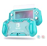 LeyuSmart Protector Case for Nintendo Switch Lite with HD Tempered Glass Screen Protector and Thumb Caps, Turquoise Color