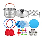 3 Quart Pressure Cooker Accessories Compatible with Instant Pot 3 Qt Only - Steamer Basket, Glass Lid, Silicone Sealing Rings, Egg Bites Mold, Egg Steamer Rack and More