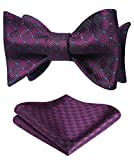 HISDERN Bow Tie Self Tie for Men Check Plaid Bowtie Purple Classic Formal Satin Bow Ties and Pocket Square Set Tuxedo Wedding Party
