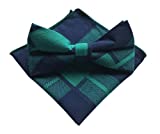 Elfeves Men's Navy Blue Green Going out Bow Tie Set Necktie Winter Modern Wear