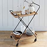 Nathan James Hallie Retro, Mid-Century, Rectangle, Rolling Bar or Serving Cart with 2-Tier Trays and Powder Coated Metal Finish, Beige/Black