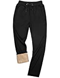 Yeokou Mens Winter Warm Sherpa Lined Active Thermal Jogger Fleece Sweatpants Pant (Large, Style12Black-Straight Leg)