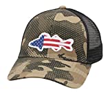 Simms USA Walleye Trucker Hat – Snapback w/Red White & Blue Patch, Hex Flo Camo Timber
