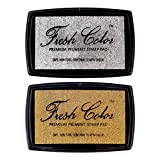 Best Stamp Non-Toxic Fresh Color Metallic Pigment Stamp Ink Pad, Gold and Silver, for Wedding Invitation Card, Christmas Card, DIY Crafts, Scrapbooking, Long-Lasting Pigment Ink (2 Pack)