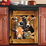 Cow Dishwasher Cover Magnet Farmhouse Kitchen Decor Cattle Dishwasher Door Cover Sheet Magnetic Decorative Wallpaper for Washers Fridge Decals Family Pet Cabinets Stickers (Magnetic Sticker)