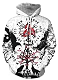 GLUDEAR Men's Vikings Tattoo Norse Mythology 3D Print Hoodie Pullover Sweatshirt,Odin's Ravens Wolf,XXL