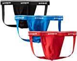 Papi Men's Premium Performance 3-Pack Jockstrap, Athletic Supporter, Breathable Male Workout Underwear, Red/Black/Blue, Large