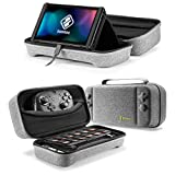 tomtoc Carrying Case for Nintendo Switch/OLED Model, Large Travel Switch Case with 24 Game Cartridges Compatible with Switch Console and Pro Controller, Protective Portable Carry Case with Stand, Gray