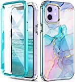 DT Compatible for iPhone 12/iPhone 12 Pro Case Built with Screen Protector, Lightweight and Stylish Full Body Shockproof Protective Rugged TPU Case for Apple iPhone 11 6.1inch (Marble)