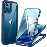 YOUMAKER Aegis Series for iPhone 12 Case & iPhone 12 Pro Case, Full-Body with Built-in Screen Protector Rugged Clear Case for iPhone 12/12 Pro Case 6.1 Inch - Deepblue