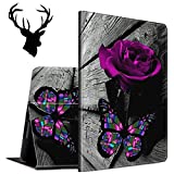 Case for All-New Amazon Kindle 10th Generation 2019 Release, Slim Auto Wake/Sleep Protective Smart Cover Case with a Sticker (Deer Head), (No Fit Kindle Paperwhite), Purple Rose & Butterfly