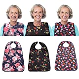 3 Pack Adult Bib for Eating Washable Reusable Waterproof Clothing Protector with Optional Crumb Catcher 30" x 19.5" Women