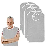 OUDI LINE Adult Bibs for Eating, Waterproof Clothing Protector with Terry cloth, senior adult bibs for man woman eating cloth, Machine Washable, Gray (4Pcs)