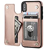 OT ONETOP iPhone Xs iPhone X Wallet Case with Card Holder, Premium PU Leather Kickstand Card Slots Case,Double Magnetic Clasp and Durable Shockproof Cover (iPhone X 5.8" Rose Gold)