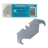 Hook Blade 10 Pack Utility Knife Hooked Razor Blades - Ten Super Sharp Refill Blades in Convenient Storage Box - Heavy Duty SK5 Replacement Blades for Carpet, Roofing Blade Knife, Box Cutter