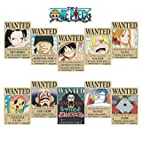 One Piece Pirates Wanted Posters, New Edition Luffy 1.5 Billion Anime Poster Straw Hat Pirates Crew Luffy Chopper Zoro Nami Usopp Sanji Jinbe Franky Brook Robin (10 Pcs)