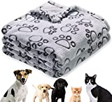 Stuffed Premium Soft Dog Blanket, with Flannel Grey Cute Paw Print, 40 * 32 inches, Cat Blanket Puppy Supplies Dog Products Stuff Essentials