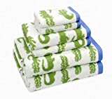 ORIGINAL KIDS- Bath Time in A While Crocodile 6 Piece Towel Set, Cotton, 2 Bath Towels, 2 Hand Towels, 2 Washcloths, White Green and Blue, 630GSM with Bonus Tote Bag