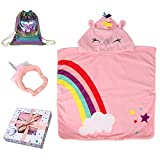 Kids Bath Towels with Unicorn Hooded Towel for Kids Towels – Gift for Girls Toddler Bath Towel Gift for Kid with Hooded Toddler Towels for Girl & Mermaid Bag – Gift Set of 3 Included