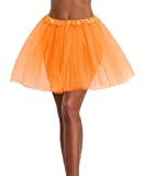 Women's, Teen, Adult Classic Elastic 3, 4, 5 Layered Tulle Tutu Skirt (One Size, 3Layer-Orange)