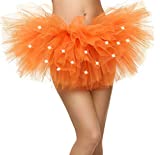 Orange Tutu Women's LED Light Up Neon Tulle Skirt Fun Warrior Run Rave Party Tutu, Orange