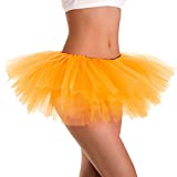 Phantomon Tutu Skirt Women's Teens Classic Elastic 5 Layered Tulle Ballet Skirt, 1950s Vintage Style Short Skirt, Adult Size (Orange)