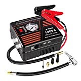 JF.EGWO Portable Car Jump Starter with Air Compressor, 1000 AMP Lithium Car Jump Starter for Up to 7.0L Gas or 5.5L Diesel Engine, 150 PSI Tire Inflator Pump, USB Charging Ports and 2 LED Light