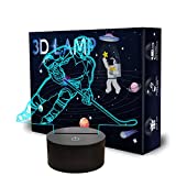 Hockey Player 3D Lamp Night Lights for Boys, Owlbbabies 3D LED Lamps for Kids with 7 Colors Change, Kids Night Light, 3D Lamp for Adults, Boys, Girls and Sports Hockey Fans