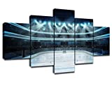 Ice Hockey Wall Art Modern Pictures for Home Artwork Painting Hockey Stadium Decor 5 Panel Canvas Prints Poster Boys Gifts House Decoration Framed Ready to Hang(60''Wx32''H)