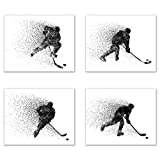 Ice Hockey Wall Art Prints - Particle Silhouette - Set of 4 (8x10) Poster Photos - Bedroom - Man Cave Decor