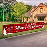 DSDecor Merry Christmas Banner Large Xmas Porch Sign Banners Poster Indoor Outdoor Holiday Party Hanging Decorations (Style 1, 10ft x 20inch)