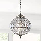 JONATHAN Y JYL6110A Georgina Crystal/Metal LED Chandelier Pendant Glam,Contemporary,Transitional Dimmable, Adjustable, for Dining, Living Room, Kitchen, 12 in, Antique Brass/Clear