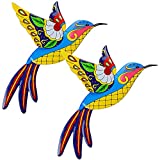 Juegoal 2 Pack Metal Hummingbird Wall Art, 16.5 Inch Bright Color Inspirational Wall Decor Colorful Birds Sculpture, Hanging for Indoor Outdoor Home Bedroom Bathroom Living Room Office Garden