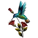 Hummingbird With Flowers Wall Decor - 3D Metal Design - Hand-Painted – 13” x 19” – Farmhouse or Home Decoration - Indoor or Outdoor Display – Wall Art Hanging in Traditional Bird Colors