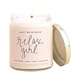 Sweet Water Decor, Relax Girl, Peppermint, Cedar, Clove, and Eucalyptus Scented Soy Wax Candle for Home | 9oz Clear Glass Jar, 40 Hour Burn Time, Made in the USA