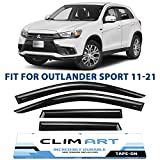 CLIM ART Incredibly Durable Rain Guards for Mitsubishi Outlander Sport/ASX 2011-2023, Tape-on Window Deflectors, Vent Deflector, Vent Window Visors for Cars, Dark Smoke,Car Accessories,4 pcs-411046LP