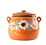 Olla De Barro Frijolera w/ Lid 3.5 Qt. Canterito Cazuela Traditional Floral Decorative Artisan Artezenia Lead Free