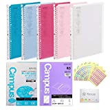 Kokuyo Campus Smart Ring 60 Binder B5 & 26 Rings| Pre-Dotted Loose Leaf Papers| Clear Pocket| Set of 5 Binder Along with Original Sticky Notes & 10 Colored Index Paper (5 Color)